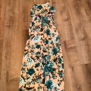 Floral Maxi Dress in Peach and Teal